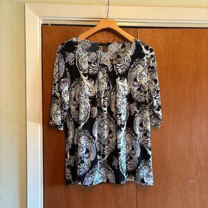 Ann Taylor - S/S Keyhole Neckline Pullover –XL - Navy with Turquoise/White print